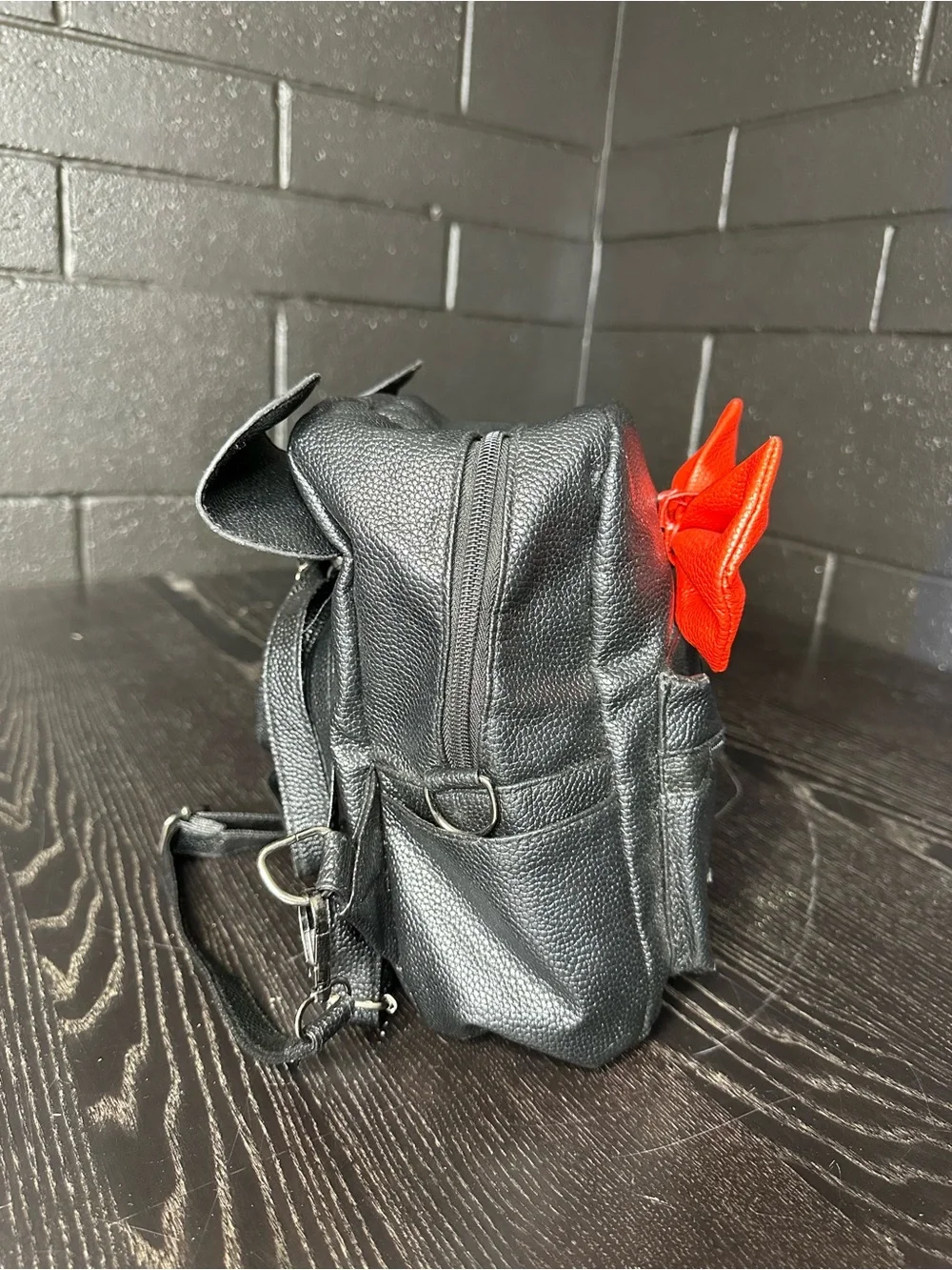 Kids Black Backpack with Red Bow Accent